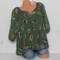 Bluze za žene, lepršave modne Ležerne košulje s izrezom i printom, pulover kratkih rukava, majice, Ženske majice, 5-inčni zeleni