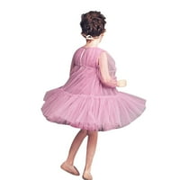 Ružičasta haljina od tila za djevojčice u cvijetu dužine čaja s dugim rukavima, bijela od 6 godina