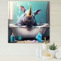 Dizajnerska umjetnost glupi nosorog uživa u kupanju na platnu