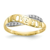 10K čvrsti prsten od žutog zlata s dvobojnim kubičnim cirkonijem Volim te veličina prstena 7,5