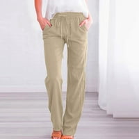 Ženske hlače visokog struka široke hlače Ležerne elastične hlače s kravatom udobne ravne duge hlače s džepovima ženske radne tajice