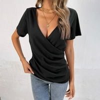 Majice Plus Size za žene-ležerna bluza s okruglim vratom seksi tanki vrhovi jednobojne majice kratkih rukava crne majice s kratkim