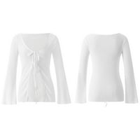 Bijeli kardigan za žene, lepršavi vrhovi dugih rukava, majica Na vezanje