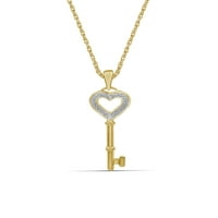 Jewelersclub 14K zlato preko srebrnog srca i ključa ogrlice s naglaskom bijelih dijamanata