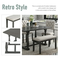 60-inčni 6-dijelni set za blagovanje, moderni set za ručavanje u kući sa stolom, klupom i tapeciranim stolicama, drveni pravokutni