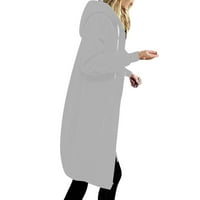 Duga jakna za žene, zimska modna flis casual dukserica s patentnim zatvaračem dugih rukava, jednobojna gornja odjeća Na vezanje,