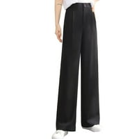 Ženske hlače s džepovima, ženske modne Ležerne široke hlače pune duljine, jednobojne hlače visokog struka, duge ravne hlače širokih