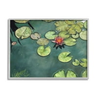 Stupell Industries ribnjak, ljiljan, lotosov cvijet, plutajuće mirne biljke, slika u sivom okviru, zidni tisak, dizajn Davida Striblinga