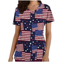 Ženske majice kratkih rukava s kratkim rukavima i ispis američke zastave u obliku slova u, ljetne osnovne majice, majice za njegu