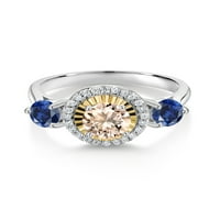 Kralj dragulja 1. Zaručnički prsten s breskvastim morganitom u plavoj boji, safirnim srebrom i žutim zlatom od 10 karata uzgojenim