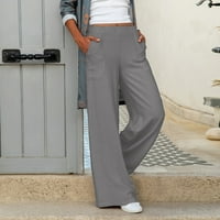 Široke hlače u donjem rublju, ženske Ležerne jednobojne široke hlače visokog struka, udobne ravne hlače, dnevne hlače s džepovima
