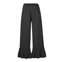 Prozirne teretne hlače ženske široke Ležerne jednobojne pamučne lanene prozračne čipkaste široke hlače bez džepova crne