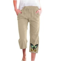 Ženske široke hlače s visokim strukom s visokim strukom, udobne Ležerne hlače s printom leptira s džepovima, rastezljive hlače u