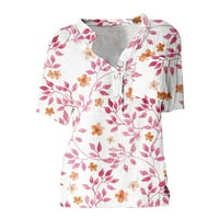 Ženske bluze kratkih rukava, ljetni vrhovi za žene, košulje kratkih rukava s podijeljenim dekolteom, elegantne bluze s cvjetnim printom