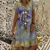 Modna ženska labava ljetna ležerna haljina s kratkim rukavima S izrezom i printom u obliku slova u obliku slova u